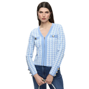 Parallel blue houndstooth cardigan
